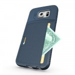 Wholesale Samsung Galaxy S6 Edge Credit Card Fiber Hybrid Case (Navy Blue)